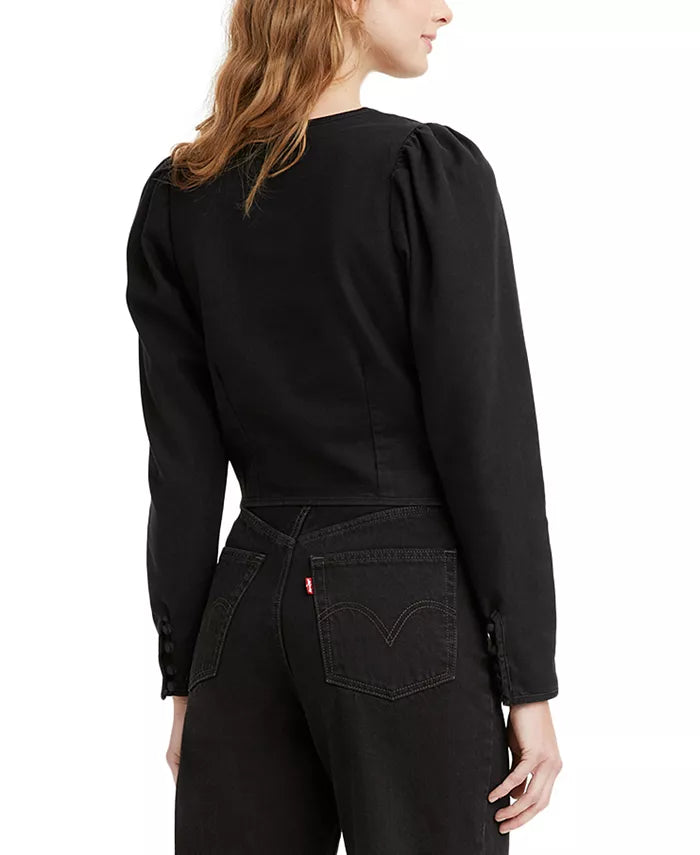 Levis Teegan Cotton Mutton-Sleeve Blouse – Black, Size Small