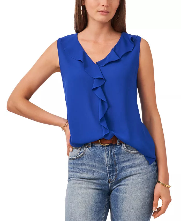 Vince Camuto Solid Sleeveless Ruffled Top, Size Xxs