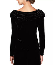 Alex Evenings Velvet Ruched-Collar Top, Size Small