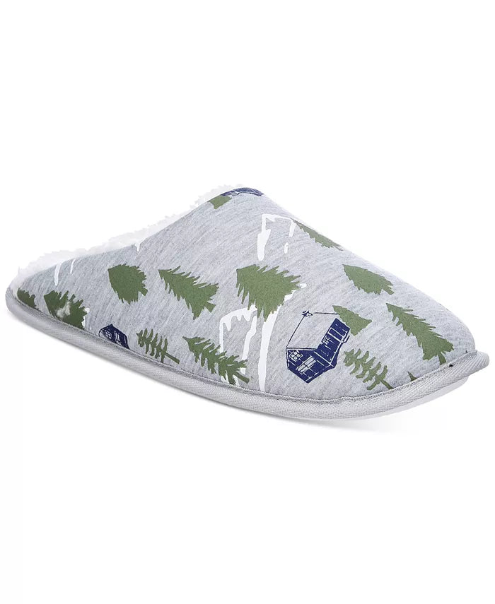 Club Room Mens Forest-Print Fleece-Lined Slippers