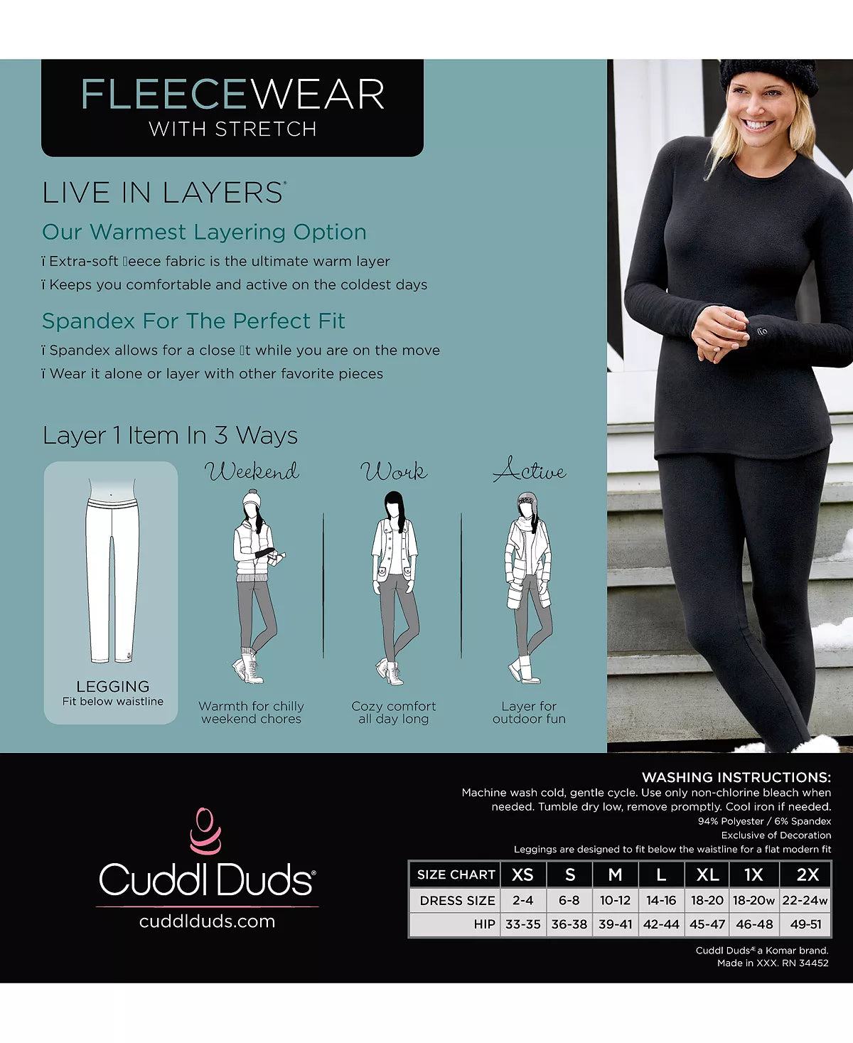 Cuddl Duds Fleecewear With Stretch mid Rise Leggings