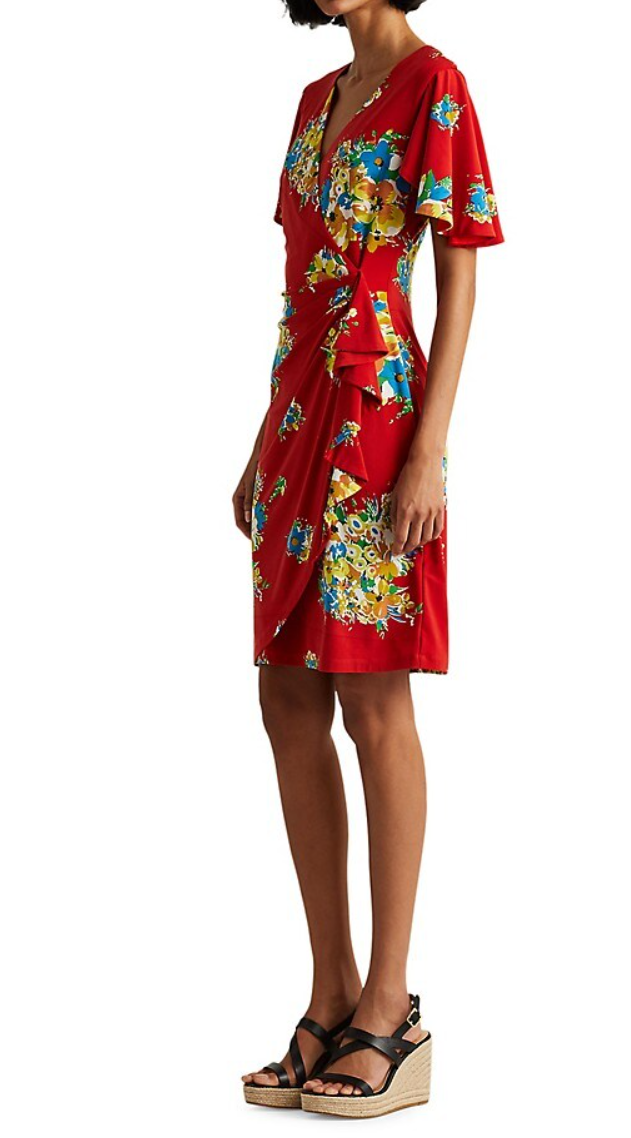 Lauren Ralph Lauren Floral Ruffle-Trim Jersey Dress, Size 14