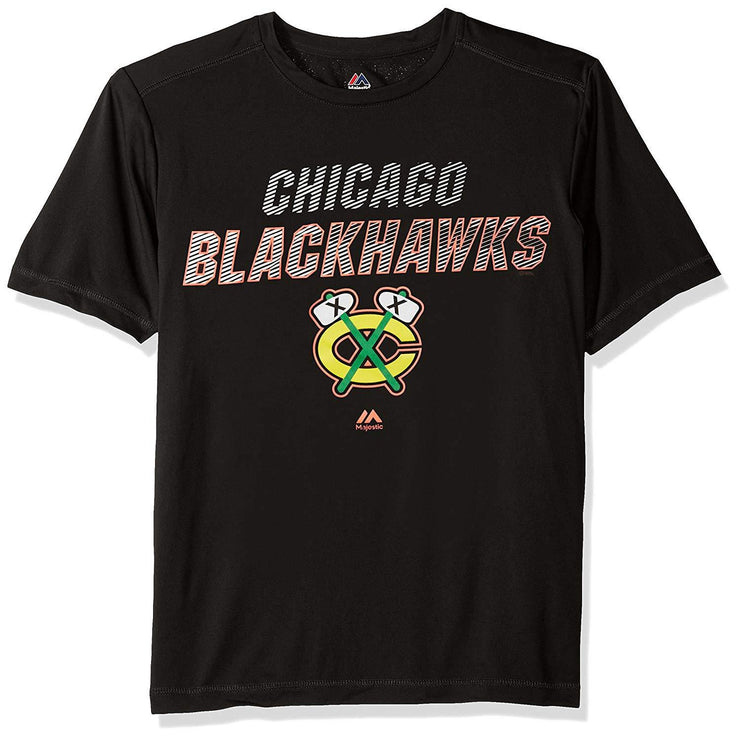 Chicago Blackhawks Mens Charging Short Sleeve Synthetic Tee-Large, Black