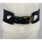 Express Wide Elastic Waist Belt & Black Leather, Size Small/Medium