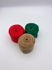 Lot of 3 Fabric Burlap Woven Ribbon - 2 1/2 Christmas Tree Ribbon for Crafts