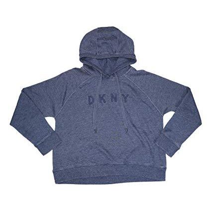 Dkny Womens Sport Cropped Logo Hoodie, Blue, Size XL