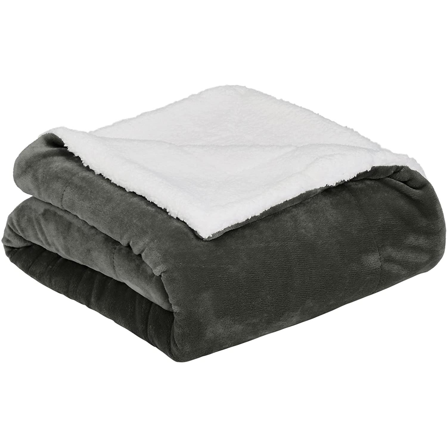 AmazonBasics Soft Micromink Sherpa Blanket Throw Charcoal 50x60 in Vanessa Jane