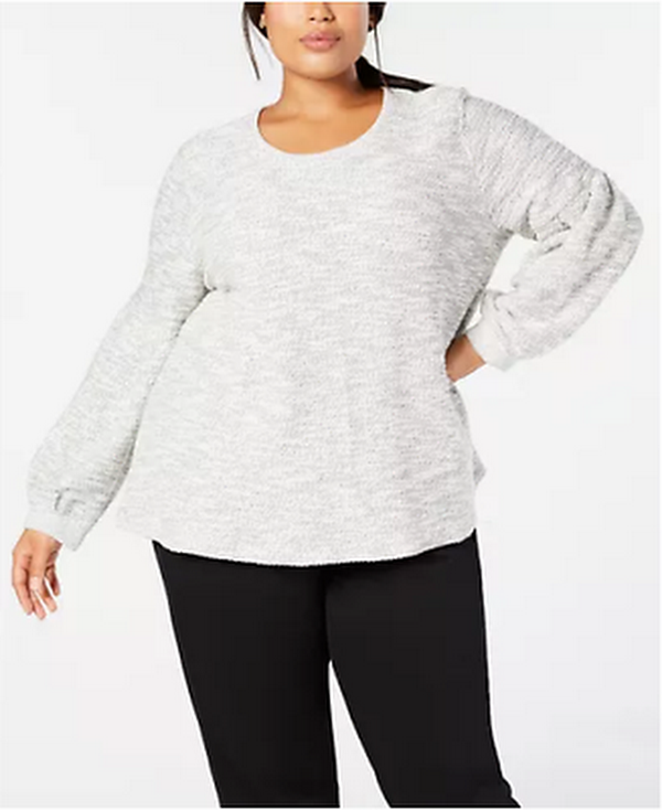 Style & Co Women's Plus Size French Terry Bishop-Sleeve Top,Size 0X