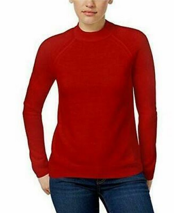 Karen Scott Womens Ribbed Trim Mock Neck Pullover Sweater