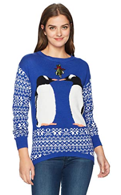 Isabellas Closet Womens Penguins Ugly Christmas Sweater, Size Large