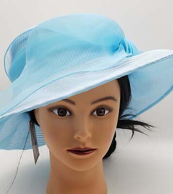 Josette Striped Organza Down Brim Hat - Teal