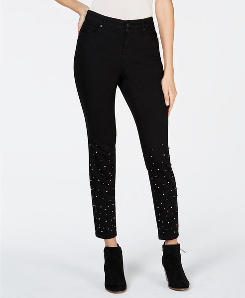 Style and Co Petite Curvy Embellished Skinny Jeans, 12P/Black Rinse