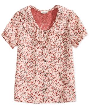 Monteau Big Girls Floral-Print Shirt - Pink S (8)