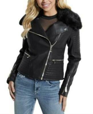 Guess Womens Black Faux Leather Motorcycle Jacket,Size XS