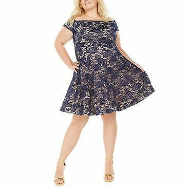 B. Darlin Womens Juniors Plus Lace Fit & Flare Dress, Size 22W