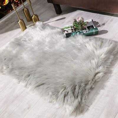 Carvapet Fluffy Shaggy Soft Faux Sheepskin Fur Area Rug, Grey, 2ft X 3ft
