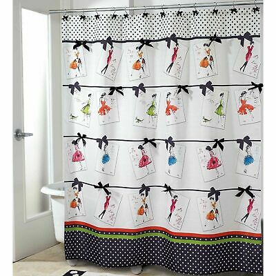 Avanti Couture Girls Fabric Shower Curtain Diva Woman Bow Polka Dots French Chic