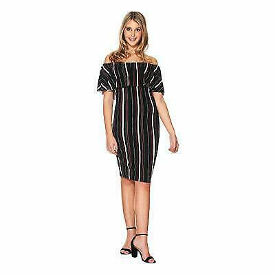Juniors Almost Famous Striped Off The Shoulder Sheath Dress, Size Large