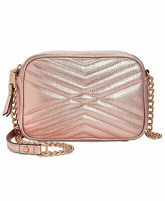 INC International Concepts I.N.C. Glam Metallic Quilted Camera Crossbody Pink