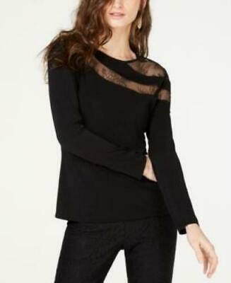 Inc Long-Sleeve Illusion-Lace Top,Small