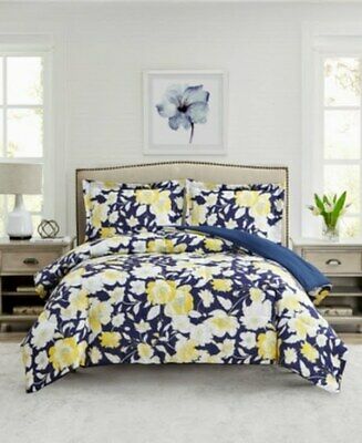 Mytex Aster Floral 2-PC. Reversible Twin Comforter Set, Navy/Yellow