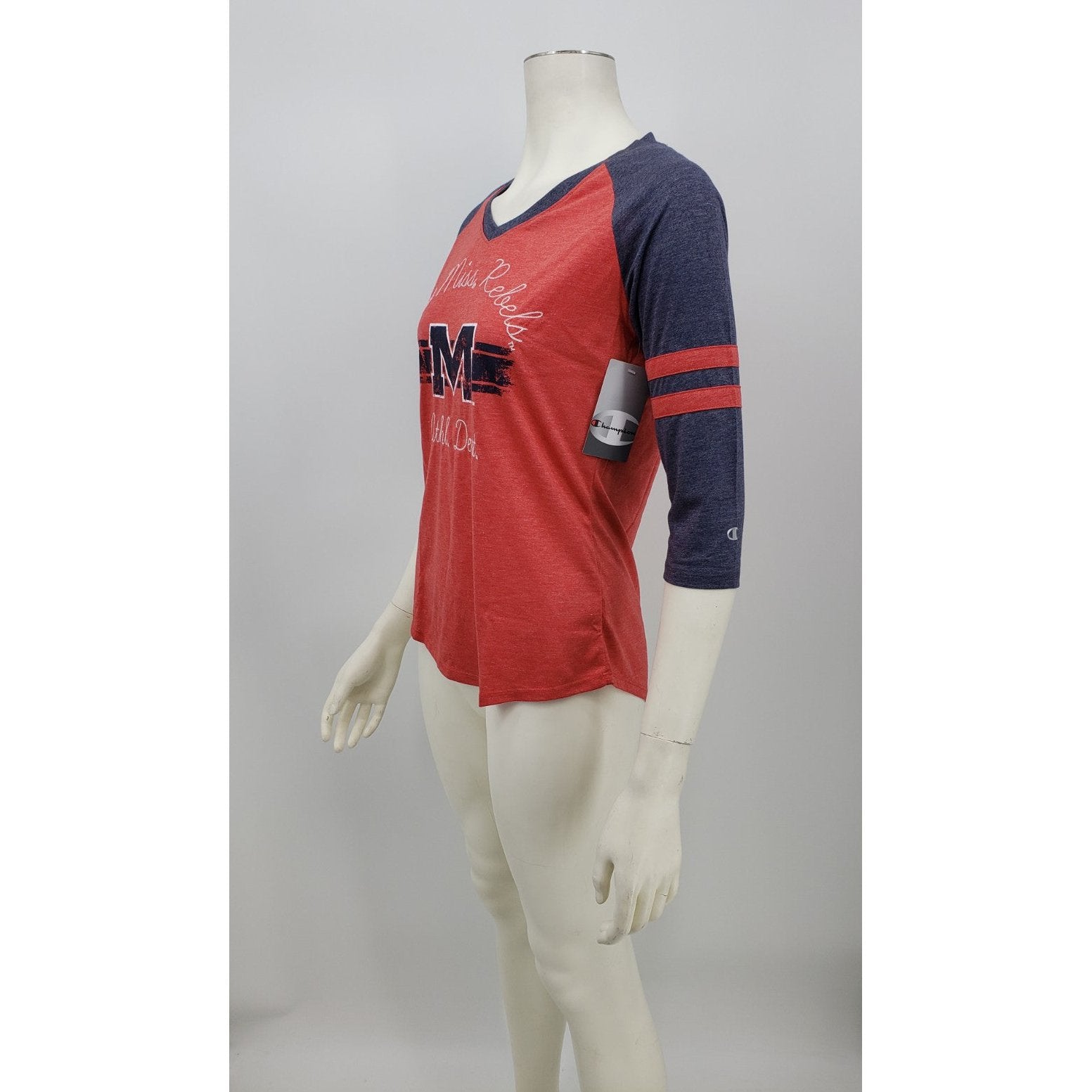 Champion NCAA Mississippi Old Miss Rebels Womens Poly+ Raglan Tee, Size Medium