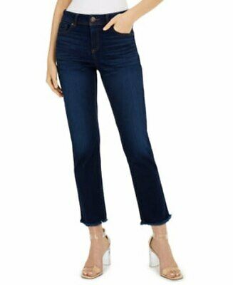 Inc Straight-Leg Frayed-Hem Ankle Jeans, Dark Indigo, Size 2