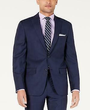 DKNY Mens Modern-Fit Indigo Plaid Suit Wool Navy Blue Jacket, Size 40R