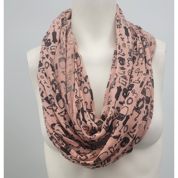 Chic Coral and Black Vintage Fashion-Accent Scarf