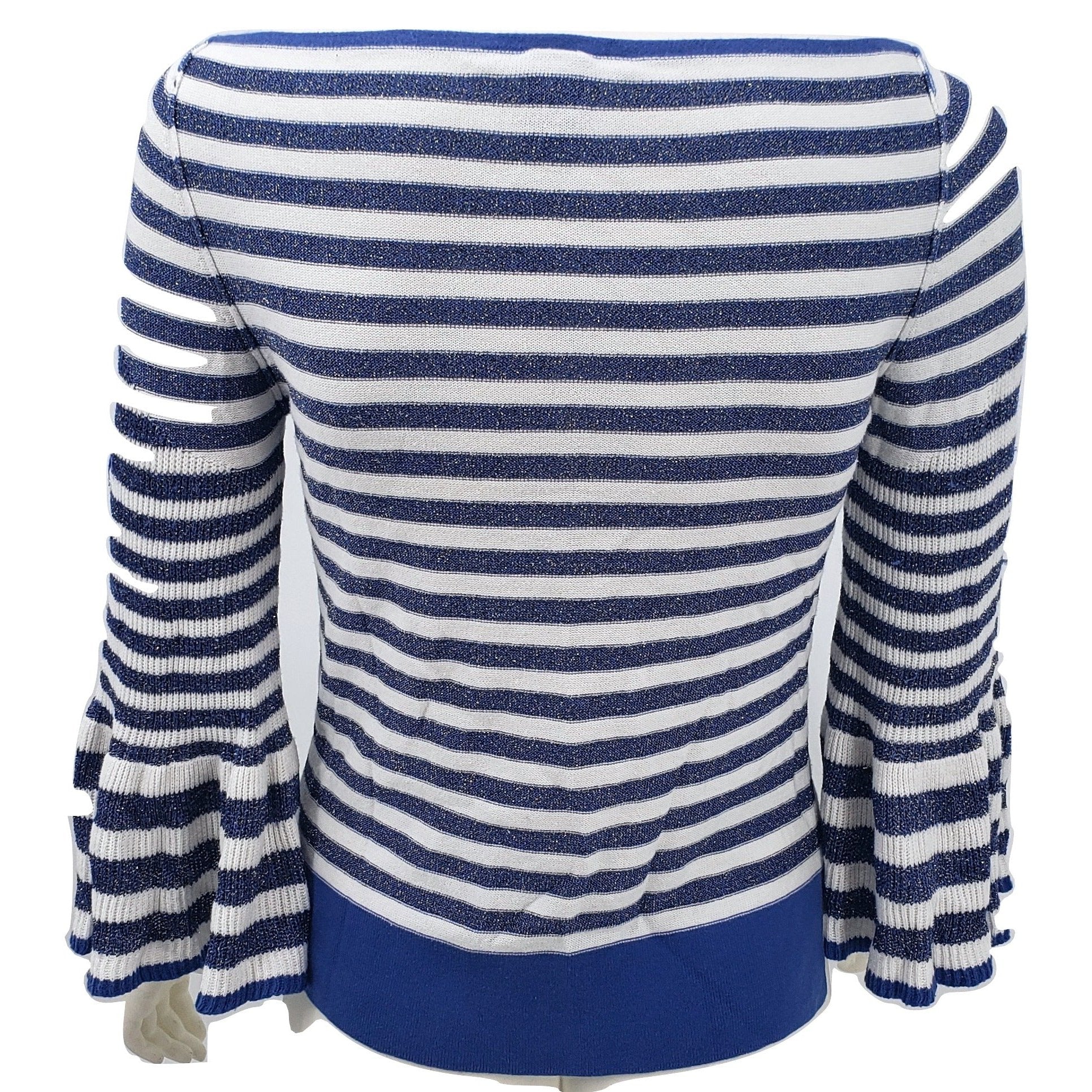 Boston Proper Womens Small Sweater Blue White Stripe Boatneck Bell Sleeve, Small