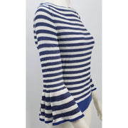 Boston Proper Womens Small Sweater Blue White Stripe Boatneck Bell Sleeve, Small