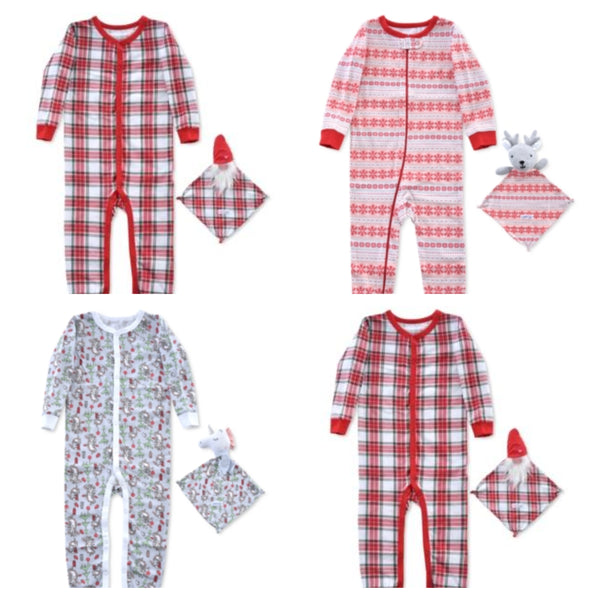 Max & Olivia Baby Girls 2-Pc. Fair-Isle-Print Pajama & Deer Blankie Baby Set