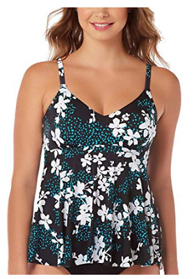 Swim Solutions Garden Confetti Underwire Babydoll Tankini Top,  Size 8