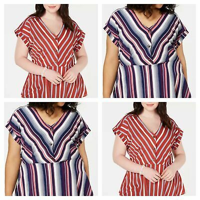 Monteau Trendy Plus Size Striped Peplum Top