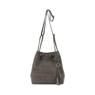 The Sak Castella Leather Drawstring Bucket Handbag-Slate Croco