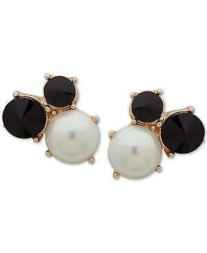 Anne Klein Gold-Tone Stone and Imitation Pearl Cluster Clip-On Stud Earrings