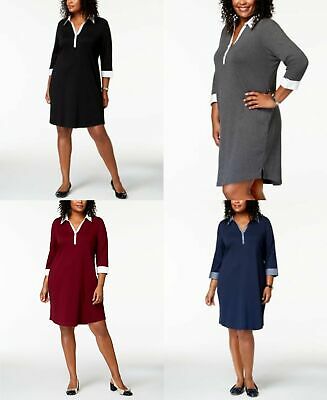 Karen Scott Plus Size 3/4-Sleeve Contrast Shirtdress