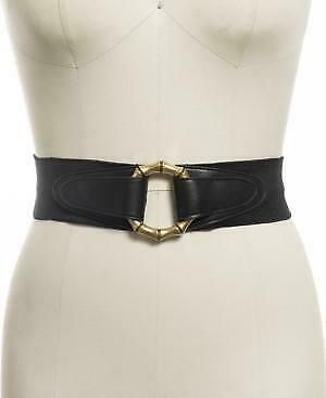 I.N.C. Bamboo Buckle Faux Leather Stretch Belt, Size M-L/Black/Gold