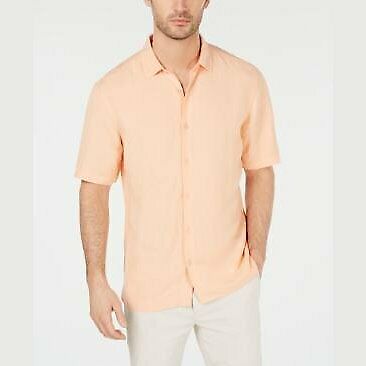 Alfani Mens Lagoon Linen Blend Shirt, - Peachy Keen Size XXL