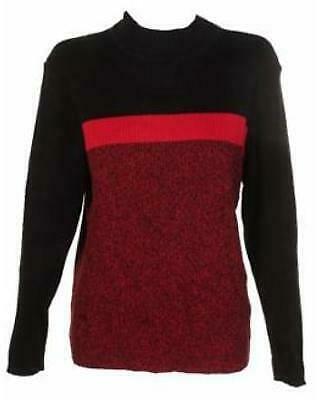Karen Scott Black Red Cotton Striped Mock-Turtleneck Sweater,Size Small
