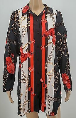 Bold Elements Women's Floral Printed Button up Shirtdress, Size Medium