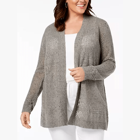 Belle by Belldini Plus Size Pointelle-Stitch Cardigan, Size 3X