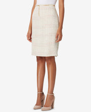 Tahari ASL Women's Pearl/Chain Belted Bouclé Straight Skirt, Ivory, Size 14