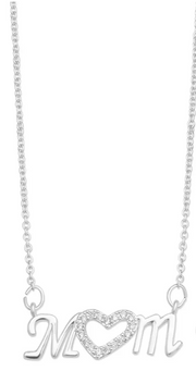 Macys Silver Plated Cubic Zirconia Pave Mom Heart Necklace