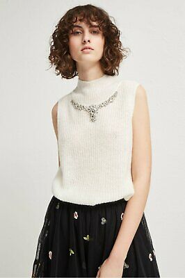 French Connection Mathilde Embellished Split-Back Sweater Blouse-Small
