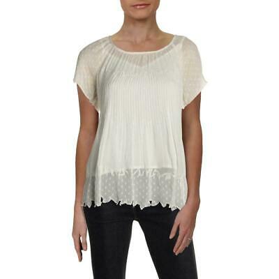 Velvet By Graham & Spencer Womens Ivory Sheer Ruffled Blouse Top,Size Medium