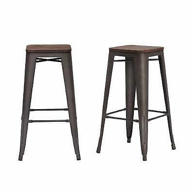 StyleWell Finwick Gunmetal Gray Backless Bar Stool With Wood Seat Set of 2