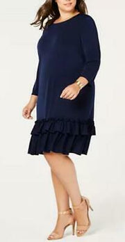 Eci Plus Size Ruffle-Hem Drop-Waist Dress, Navy, Size 3X