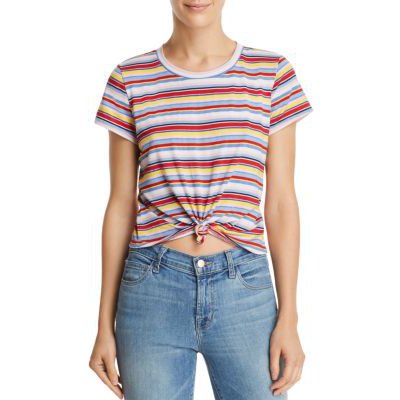 Aqua Stripe Twist-Front Tee, Size Medium