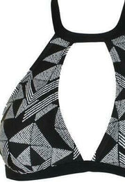 Hula Honey Juniors Black White Maze Muse Choker Cutout Bikini Top